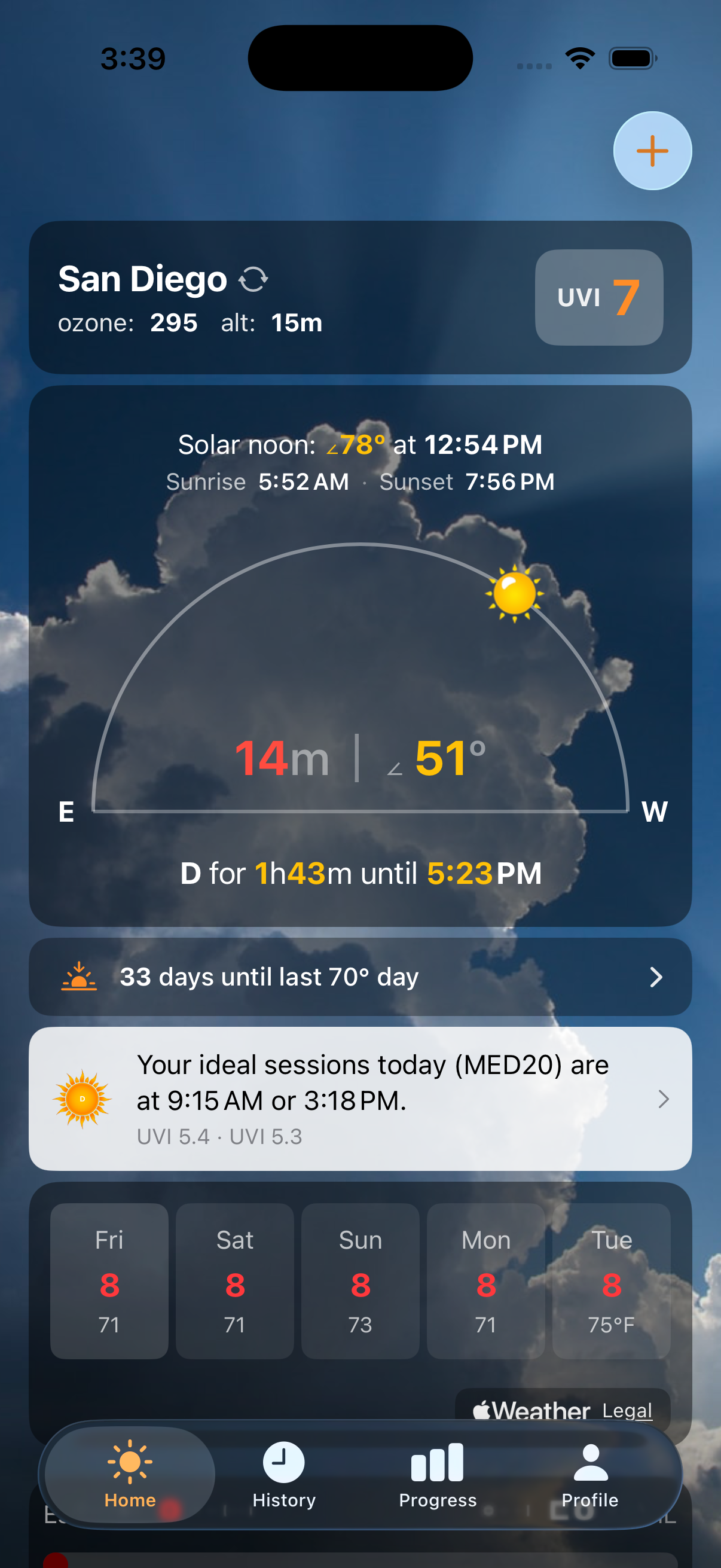 dminder home screen with the Ideal Windows card showing two session times