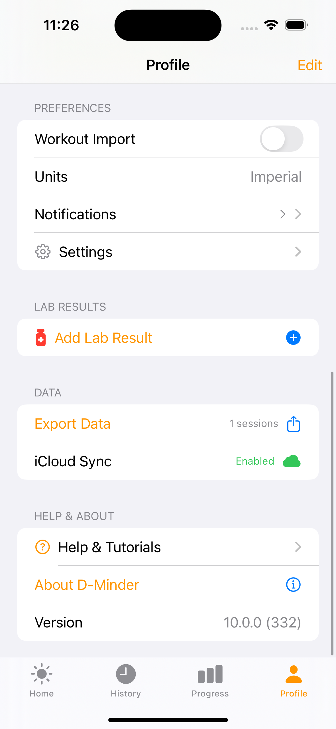 dminder profile showing health data integration