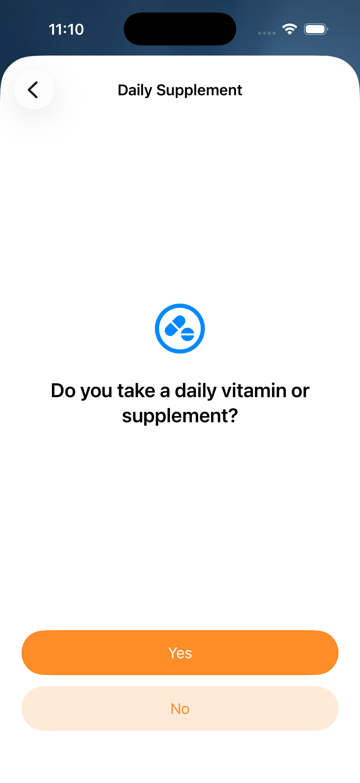 Wizard step 1 on iOS: Do you take a daily vitamin or supplement?